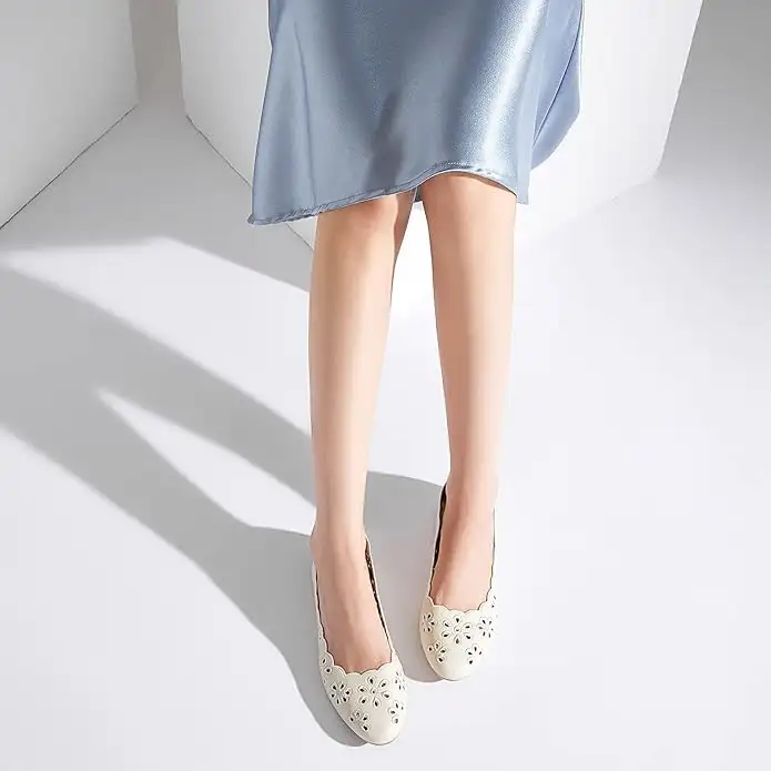 Women's Ballet Flats Black PU Leather Dress Shoes Comfortable Round Toe Slip on Flats with Breathable Eyelets - Image 4