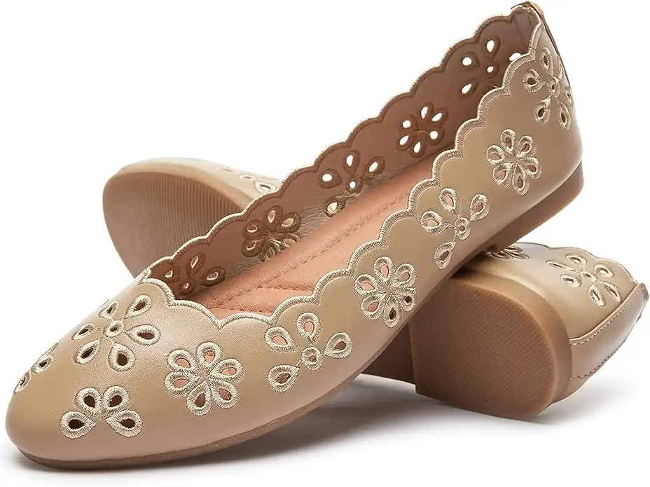 Women's Ballet Flats Black PU Leather Dress Shoes Comfortable Round Toe Slip on Flats with Breathable Eyelets - Image 7