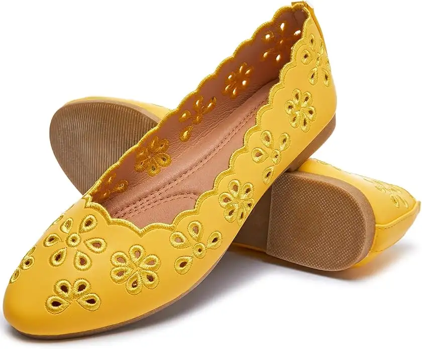 Women's Ballet Flats Black PU Leather Dress Shoes Comfortable Round Toe Slip on Flats with Breathable Eyelets - Image 10