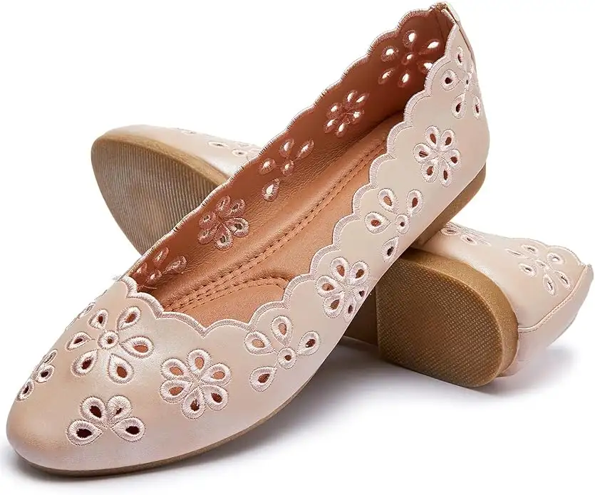 Women's Ballet Flats Black PU Leather Dress Shoes Comfortable Round Toe Slip on Flats with Breathable Eyelets - Image 11