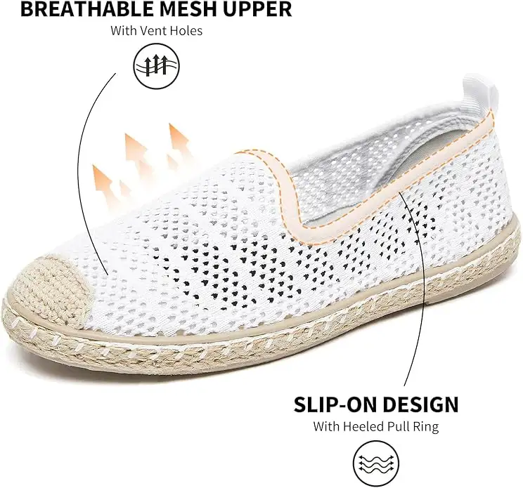 Women's Breathable Mesh Flats Shoes, Soft Loafers Flats, White Slip on Shoes Loafer - Image 3